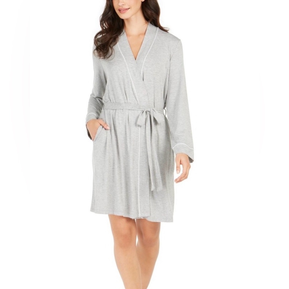 Alfani Contrast Trim Short Robe Gray XL